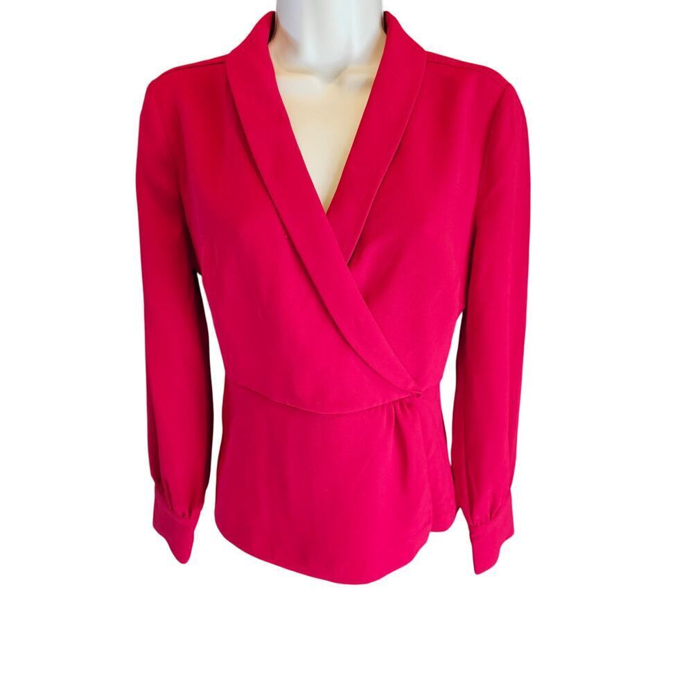 J.crew size 2 red peplum business casual EUC v neck holiday red long sleeve top